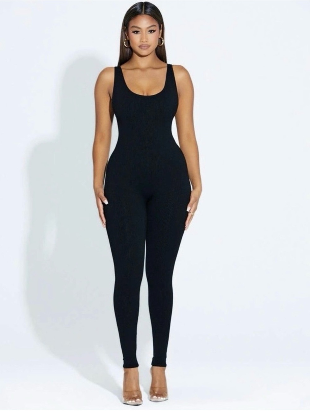 Naked Wardrobe Snatched Scoop Neck Jumpsuit Black